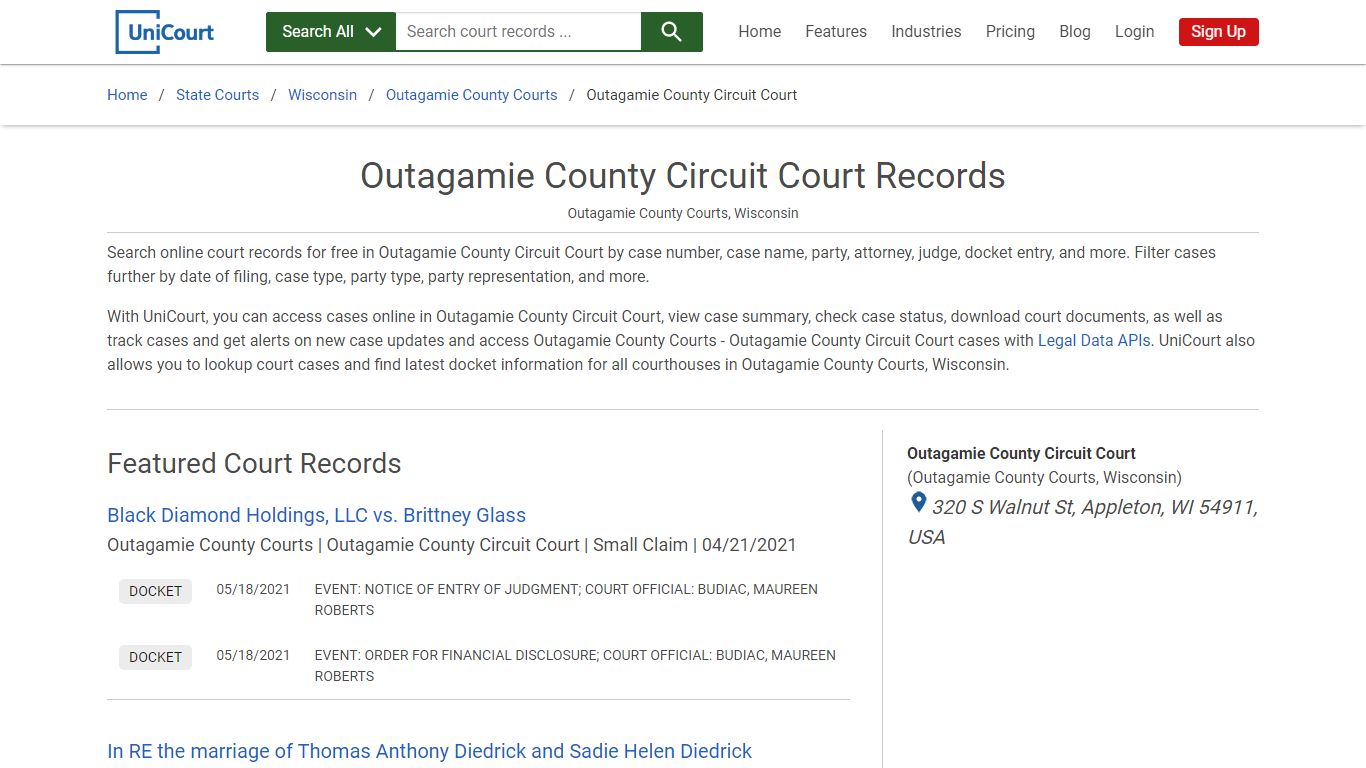 Outagamie County Circuit Court Records | Outagamie | UniCourt